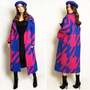 HOUNDS TOOTH WOOL LONG LINE COAT